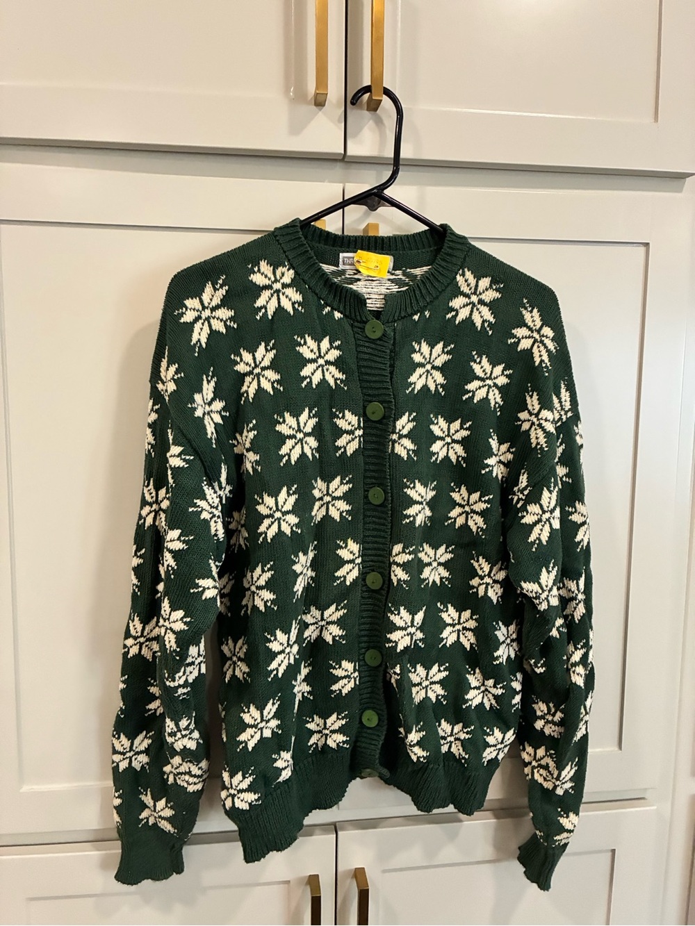 Forest Green Snowflake Button-Front Cardigan cotton vintage Sweater
